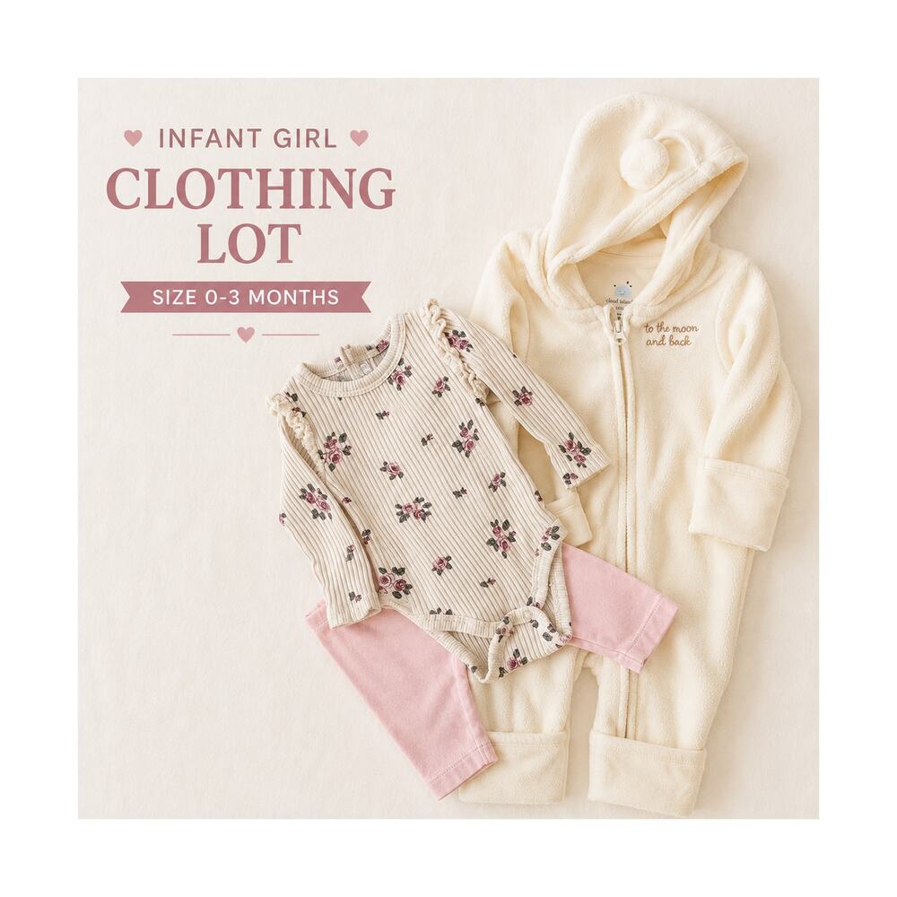 Infant Girl Clothing Lot 0-3 Months Baby Girl Clothes Outfit Bundle Bunting EUC